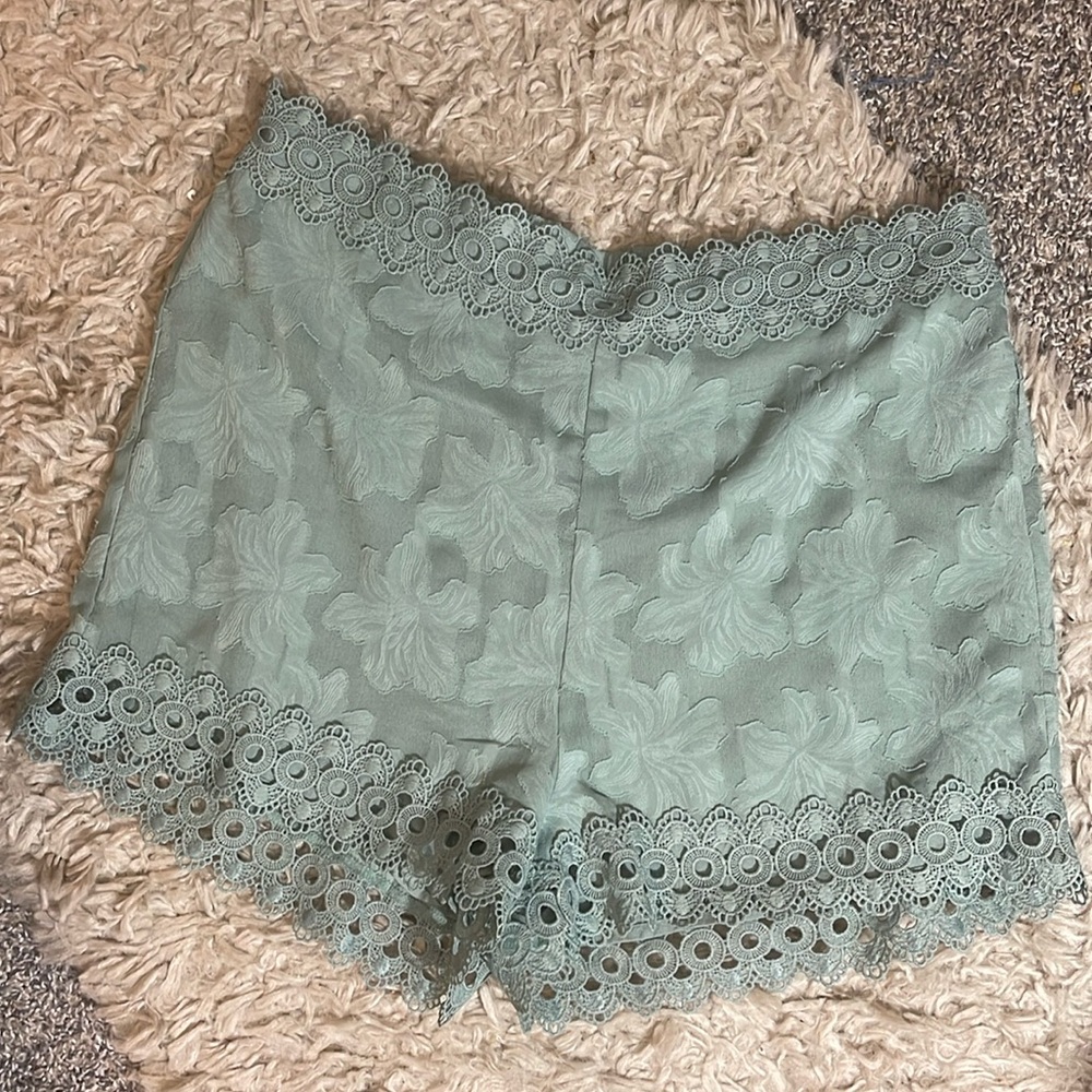 Blue Rain Mint/Sage Green Lace Crochet Trim Shorts, L
